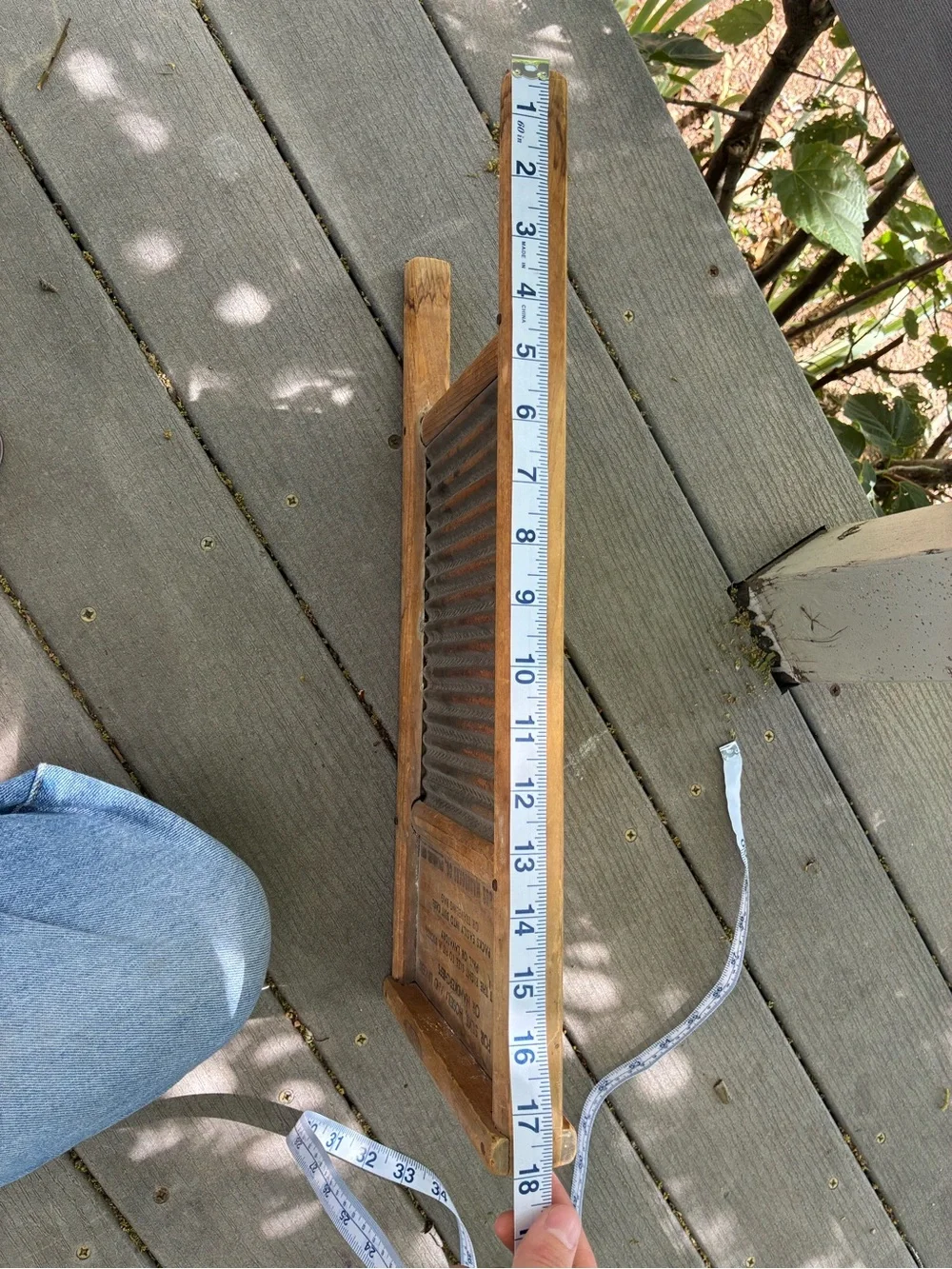 Vintage Wooden Washboard with Ribbed Metal Scrub Surface - Natural Wood